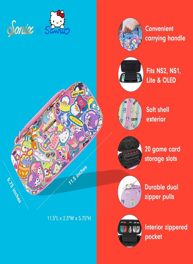 سونيكس حقيبة حمل سونيكس × سانريو لأجهزة نينتندو سويتش 2، سويتش 1، لايت، OLED، حقيبة سفر واقية مع مكان لتخزين خراطيش الألعاب | ملصقات هيلو كيتي وأصدقائها - Image 5